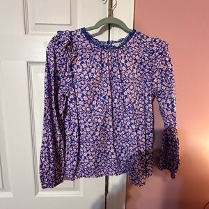 J. Crew Blue and Pink Floral Blouse